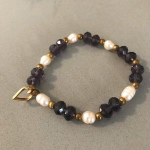 Amethyst and pearl bracelet with heart charm